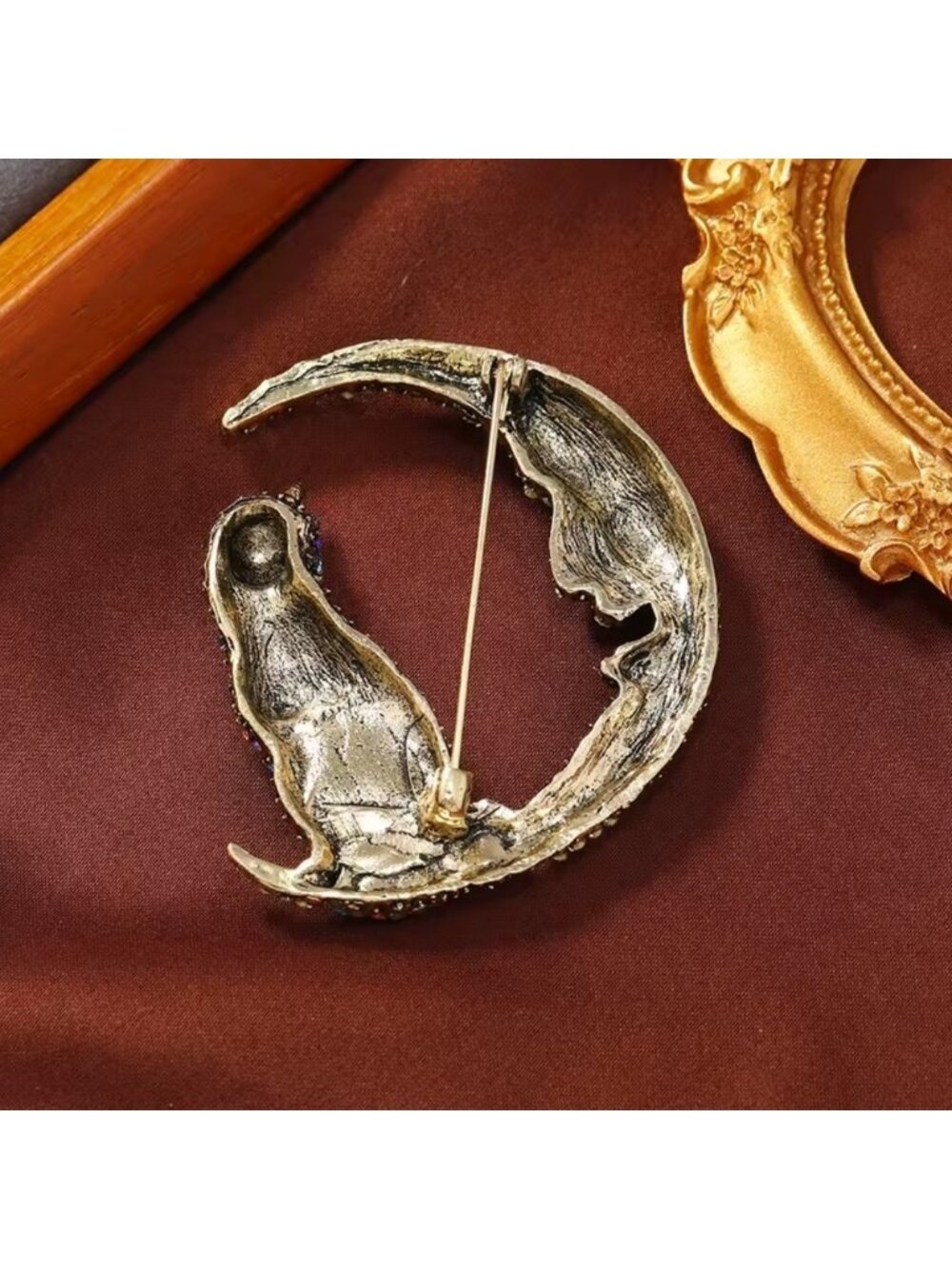 Crystal Cat Moon Brooch View 2